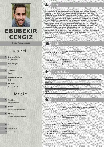 Sınıf Öğretmeni Cv Örnekleri cv indir